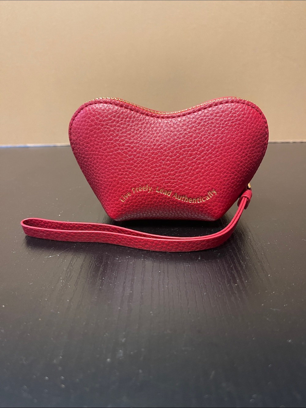 Heart-Shaped Pebble Leather Wristlet in Berry Red